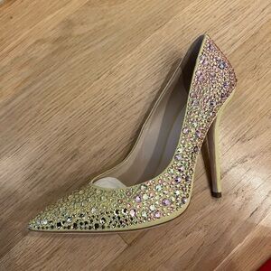 Julia Heart Yellow and Pink Pave Pumps
